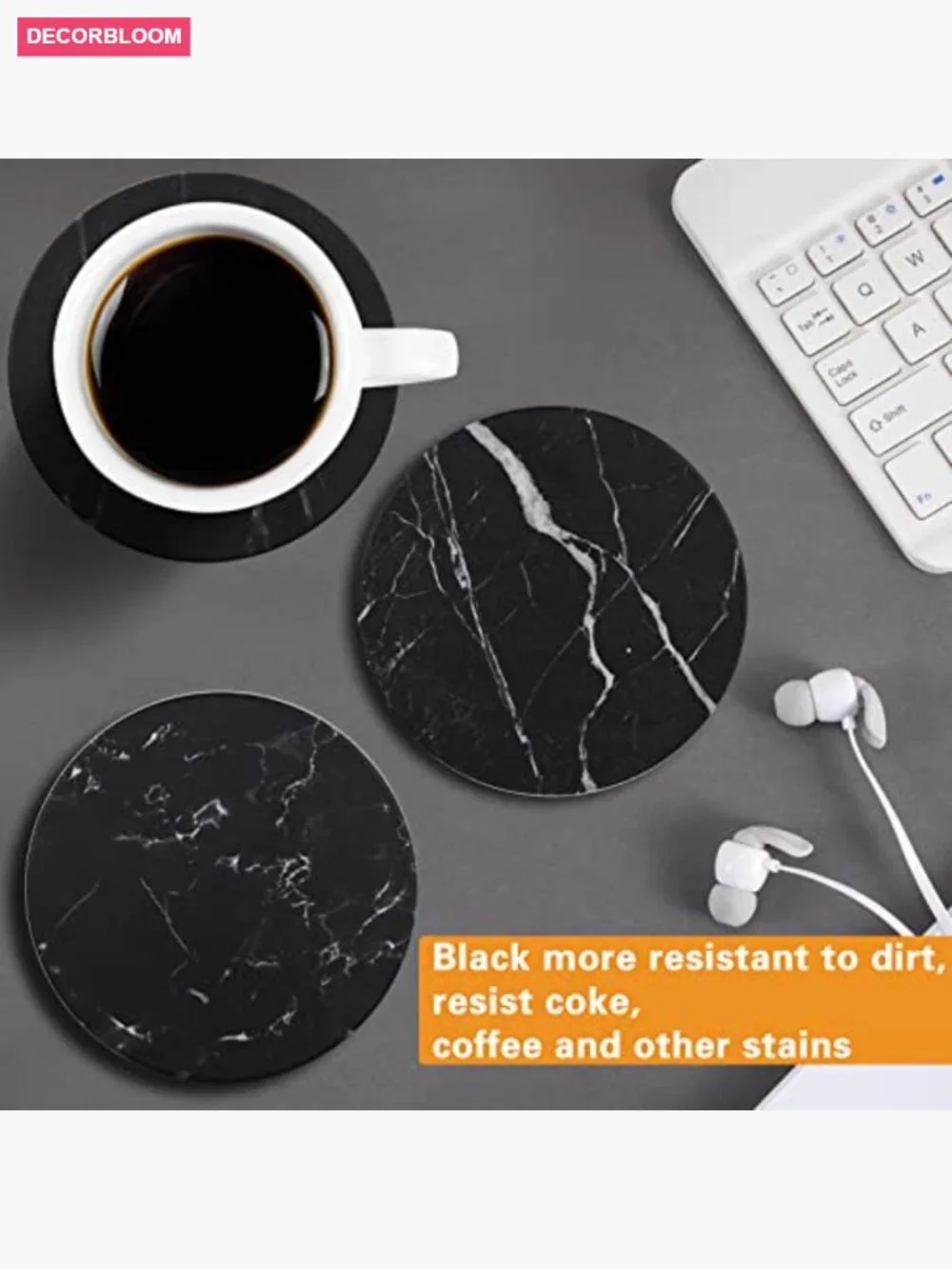 Ceramic Drink Coasters Set of 6 with Holder, Absorbent Round 4 Inch